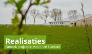aangelegde grasparking met tekst op: realisaties, ontdek projecten van onze klanten.